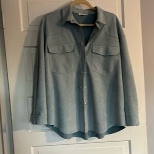 Free The Roses Blue Suede Shacket